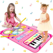 2 in 1 Musical Mat Piano Keyboard & Drum Mat with 2 Sticks Baby Toys