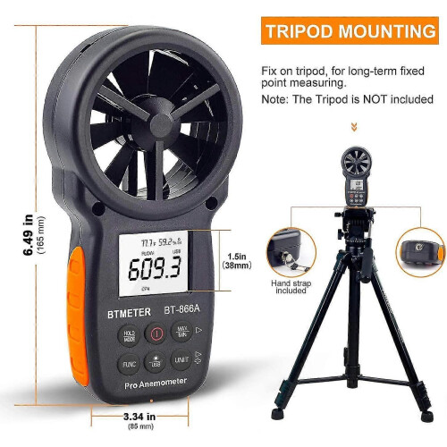(2109) Draagbare CFM-meter met digitale anemometer Bt-866a met USB-aansluiting - Windsnelheidsmeter 2