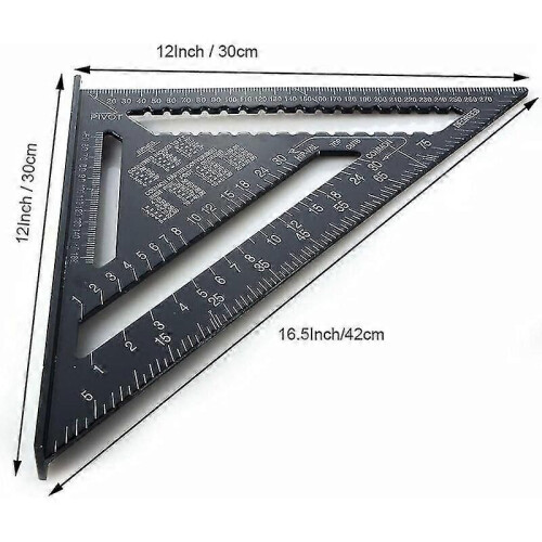 (2045) Escuadra de carpintero multifuncional de 18 cm y 30 cm, regla triangular de aluminio con guía 2