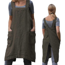 (2296)Grembiule da giardinaggio da donna con incrocio sulla schiena e tasche, grembiule giapponese compatibile