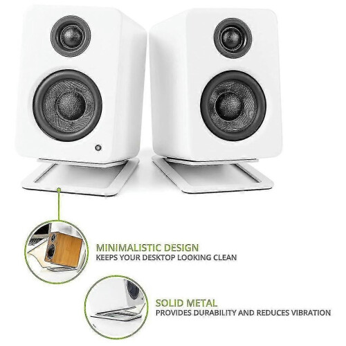 (Modèle solide - Blanc 45478) Support d'enceintes de bureau en métal, support professionnel pour enceinte 2