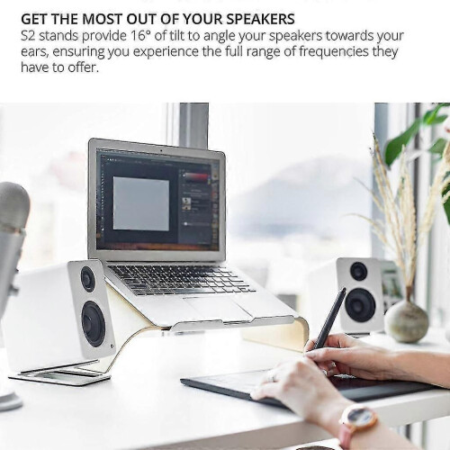 (Modèle solide - Blanc 45478) Support d'enceintes de bureau en métal, support professionnel pour enceinte 1