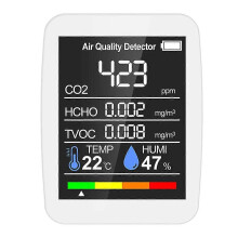 (2645626) Medidor digital de calidad del aire con sensor de CO2 y dióxido de carbono (5 en 1) y temperatura.