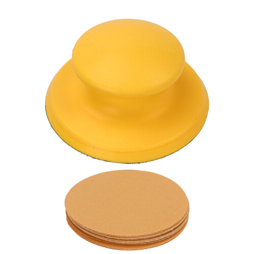 16PCS Hand Sanding Block Set, Round Hook & Loop, 1.4” Yellow 1