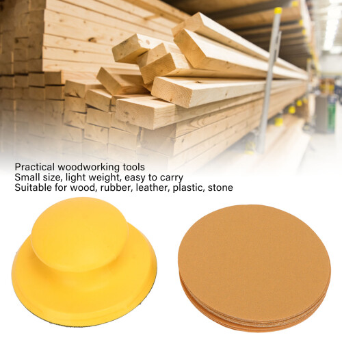 16PCS Hand Sanding Block Set, Round Hook & Loop, 1.4” Yellow 2