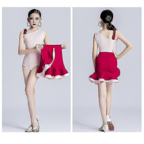 (170cm-Red342)Abito da ballo latino per bambine, tango, rumba e danza 1