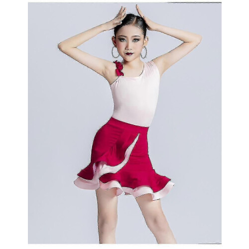 (170cm-Red342)Abito da ballo latino per bambine, tango, rumba e danza 2