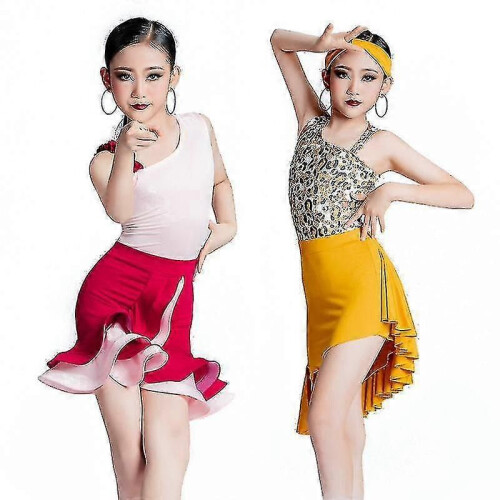 (150cm-Red344)Abito da ballo latino per bambine, tango, rumba e danza