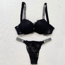 (80B-VS Bra Set1589)Reggiseno e slip con lettere, intimo sexy da donna in pizzo, perizoma, reggiseno