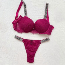 (75B-VS Bra Set2573)Reggiseno e slip con lettere, intimo sexy da donna in pizzo, perizoma, reggiseno