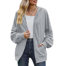 (XXL-1674) Manteau femme ample à capuche, manches longues, couleur unie, collection printemps-automne.