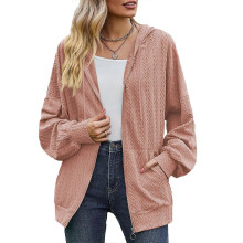 (XXL-2675) Manteau femme ample à capuche, manches longues, couleur unie, collection printemps-automne.