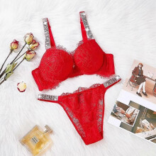 (80C-1622) Conjunto de sujetador push-up de encaje para mujer, bralette blanco con pedrería, conjunto