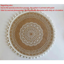 (C795) 2er-Set Boho-Tischsets, rund, 38 cm Durchmesser, aus gewebtem Jute mit Fransen und Pomponquasten