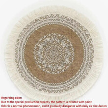 (G792) 2er-Set Boho-Tischsets, rund, 38 cm Durchmesser, aus gewebtem Jute mit Fransen und Pomponquasten