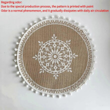 (D796) 2er-Set Boho-Tischsets, rund, 38 cm Durchmesser, aus gewebtem Jute mit Fransen und Pomponquasten