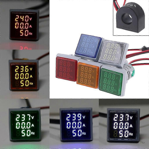 (White916)Voltage Current Frequency Meter Indicator With 3-digit Led Display Ac 60-500v 1