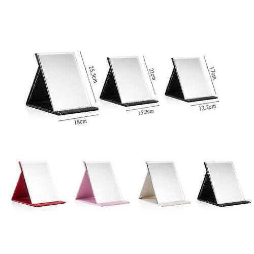 (Medium-Pink1515)3 Pcs Folding Portable High-definition Makeup Mirror Pu Leather Desktop Vanity Mirror 1