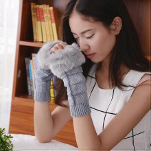 (Dreieckig hellgrau1758)Winterliche Thermostrickhandschuhe für Damen, Halbfingerhandschuhe, Midi-Dreieck-Twist