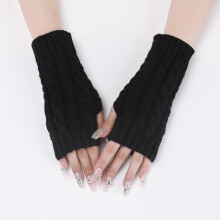 (Black1771) Herbst- und Winter-Hanfmuster, kurze offene Fingerstrickhandschuhe aus Wolle, 8 Wörter,