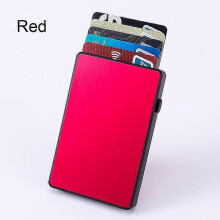 (Red1809) Portafoglio sottile e piccolo per carte di credito con pulsante pop-up RFID, porta carte di