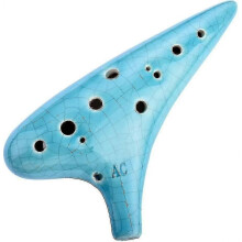 (2122) 12-gaats keramische ocarina - Alt C - met beschermhoes en songboek - blauw