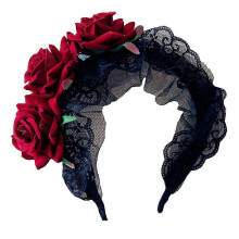 (681) Schwarzes Bandana-Stirnband, Haarband mit Rosenmuster, Blumenkranz, Damen-Halloween-Stirnband,