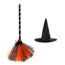 (700)Kinderkostüme Hexenhut Besen Kinder Hexenbesen Besenstiel Halloween Hexenbesen