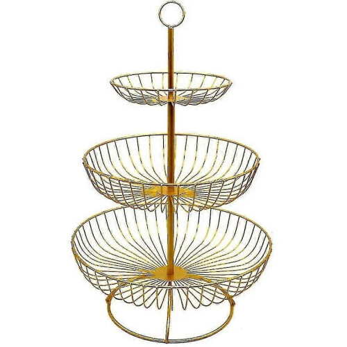 (Golden2044)Fruit Basket 3 Tier Metal Fruit Cup Vegetable Fruit Cake Display Stand