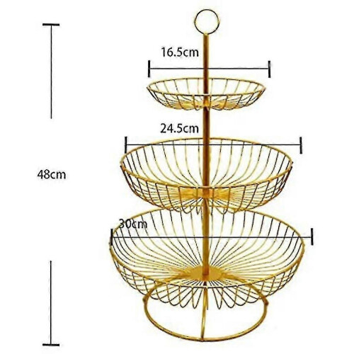 (Golden2044)Fruit Basket 3 Tier Metal Fruit Cup Vegetable Fruit Cake Display Stand 1