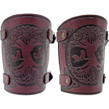 (Bourgondische wijn2162) Viking Yggdrasil Wereldboom reliëf PU leren armbanden middeleeuwse gesp armbeschermers