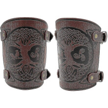 (Brown2161) Viking Yggdrasil Wereldboom reliëf PU leren armbanden middeleeuwse gesp armbeschermers voor