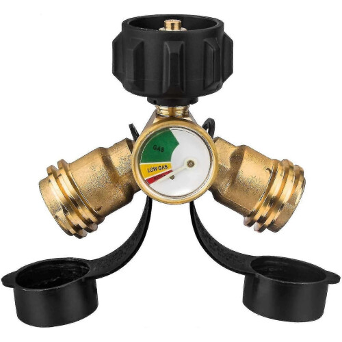 (315)Propangasverteiler, Propangastank-Y-Verteileradapter mit Manometer, massiver Messing-Lecksucher
