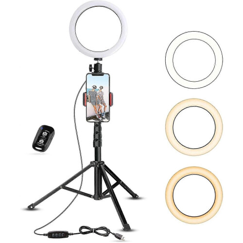 (572) Luce ad anello per selfie con treppiede e supporto per cellulare per riprese dal vivo...