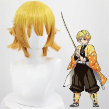 (2XL-Alleen pruik2450) Halloweenfeest Demon Slayer Agatsuma Zenitsu Cosplayfeestkostuum Outfits Anime