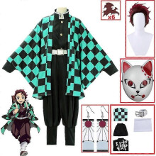 (S cosplay anime-A12457) Demon Slayers Kimetsu Geen Yaiba Tanjirou Kamado Cosplay Kostuum Kimono Mantel