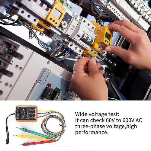 (1269)Sm852b 3 Phase Rotation Tester Digital Phase Indicator Detector Led Buzzer Phase Sequence Meter 1