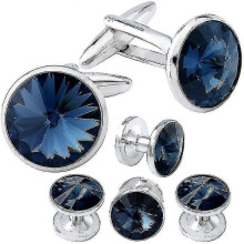 (Blue2497) Set di gemelli e borchie con cristalli color argento per smoking