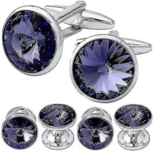 (Blue2497) Set di gemelli e borchie con cristalli color argento per smoking 2