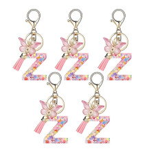 For Z Style Letter Pendant Cute Initial Keychain Butterfly Keychain Pink