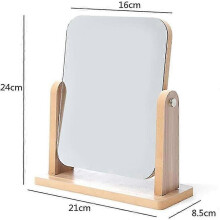 (1042)360 Degree Rotating Tabletop Makeup Mirror With Stand High Clear Wood Desktop Mirror Free Standing