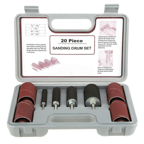 (1169)20pcs Spindle Sanding Drum Sander Tool Kit Set With Case For Drill Press