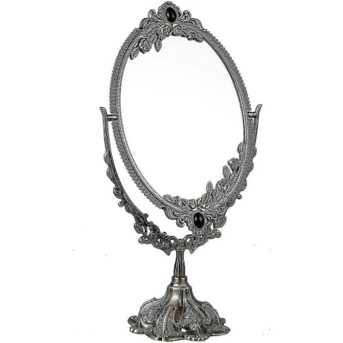 (1204)Vintage Makeup Mirror Tabletop Oval Vanity Mirror With Base Double Sided Swivel Decorative Elegent