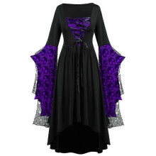 (3XL-Viola scuro11) Vestito da donna in stile gotico per Halloween, ampio, lungo, maxi, orlo alto e