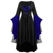 (S-Deep Blue14) Vestito da donna in stile gotico per Halloween, ampio, lungo, maxi, con orlo alto e