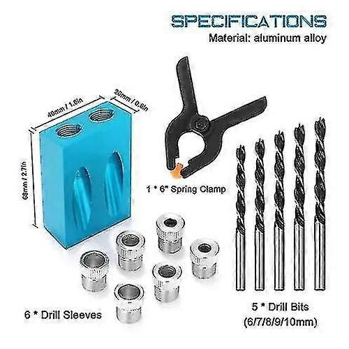 (1261)15 Gabarit de perçage pour trous de poche, kit d'assemblage avec goujons et perceuse, kit de repérage