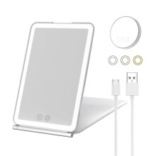 (1563)1X 10X Portable Makeup Mirror Touch Screen USB Rechargeable With 3 Color Light