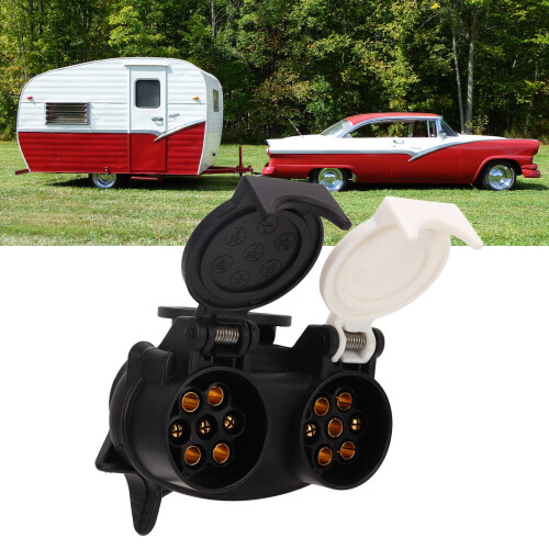 13P-7P Dual-Socket-Anhängerstecker-Adapter 12V Schwarz