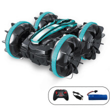 (A-Cyan46332) Auto giocattolo telecomandata elettrica con rotazione acrobatica, divertente, impermeabile,