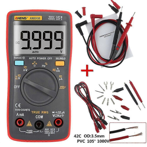 (Red 2 AN8008388)Digital Multimeter An8008 9999 Counts Transistor True Rms Tester Auto Electrical Testers